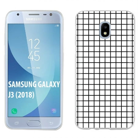 TalkingCase Slim Case Compatible for Samsung Galaxy J3 2018, J3/3rd Gen,V,Achieve,Star,Aura,Orbit,Black White Grid Print,Soft Cover,USA