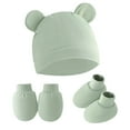 thumbnail image 2 of LZHGirlshop 3 Pieces Newborn Solid Color Hat Mittens Sock Set No Scratch Gloves for 0-12 Months Boy Girl,Green,One Size, 2 of 5