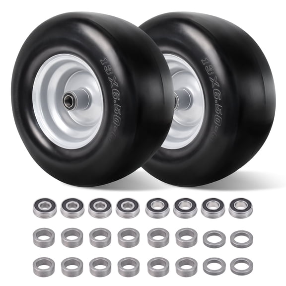 Hex Autoparts 2 Pack 13x6.50-6 Tires Flat Free for Zero Turn, Lawn Mower Solid Smooth Lawn Mower Wheel Tire, 3/4" or 5/8" Bearing