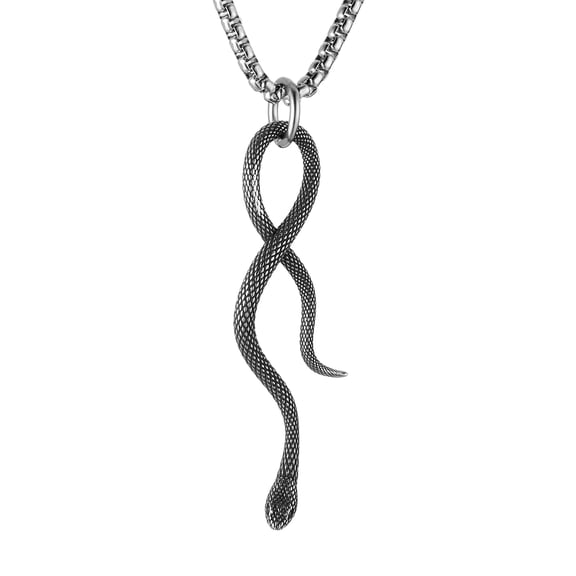HZMAN Retro Snake Necklace for Men Women Stainless Steel Gothic Punk Hip Hop Animal Snake Pendant Biker Party Jewelry Gift (Silver)