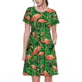 thumbnail image 1 of Bixox Robe d'Été à Manches Courtes pour Femmes Robe Ample Longueur Genou avec Poches-Flamant Rose, 1 of 7