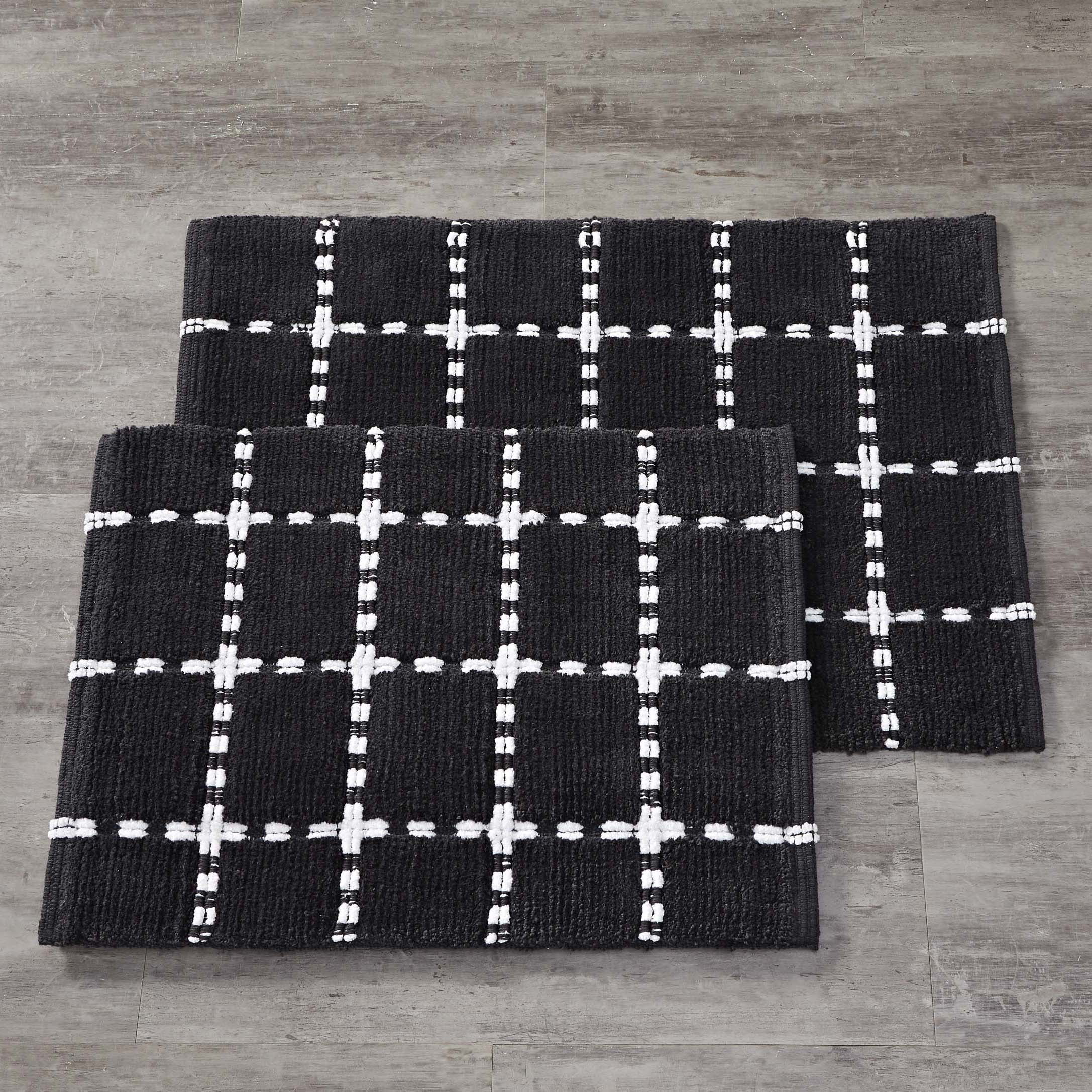 Better Homes & Gardens Farmhouse Windowpane Grey/White Bath Rug Set, 2