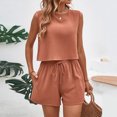 thumbnail image 5 of vigerkar Linen Short Sets for Women Two Piece Matching Casual Sleeveless Tank Top and High Waisted Shorts Summer Outfits Orange, M, 5 of 7