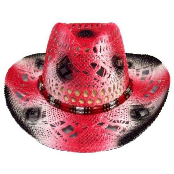 Cow Boy - Cow Girl - Rodeo- Western Straw Hats Red Color Uni-Sex Style -- FREE USA Shipping- (CowBg21)