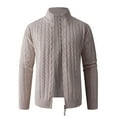 thumbnail image 4 of Miluxas Mens Full Zip Up Cardigan Sweater Casual Stand Collar Cable Knit Winter Sweaters Beige, 4 of 6