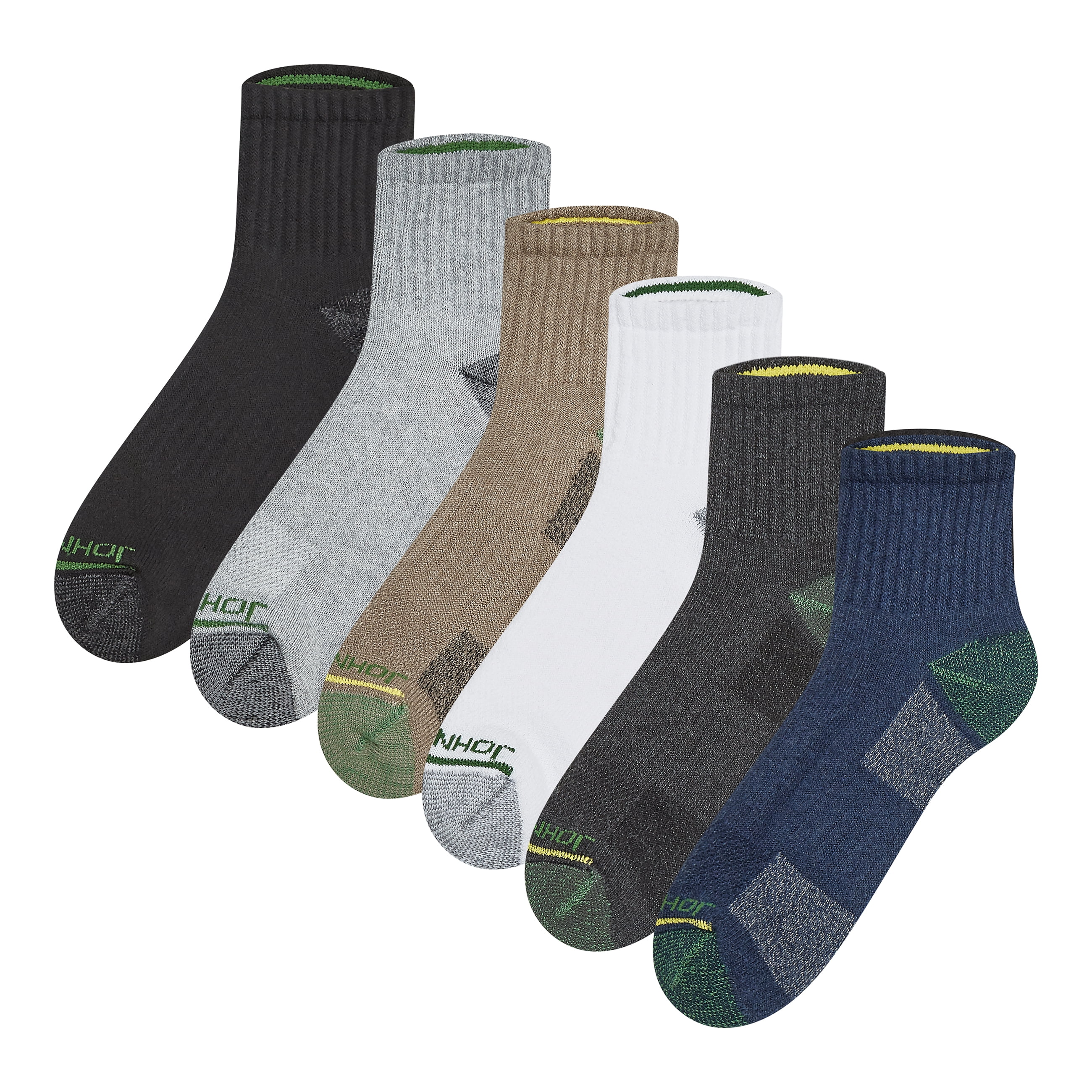 John Deere Men's Socks, Workwear Max Cushion High Ankle Socks, 6-Pack
