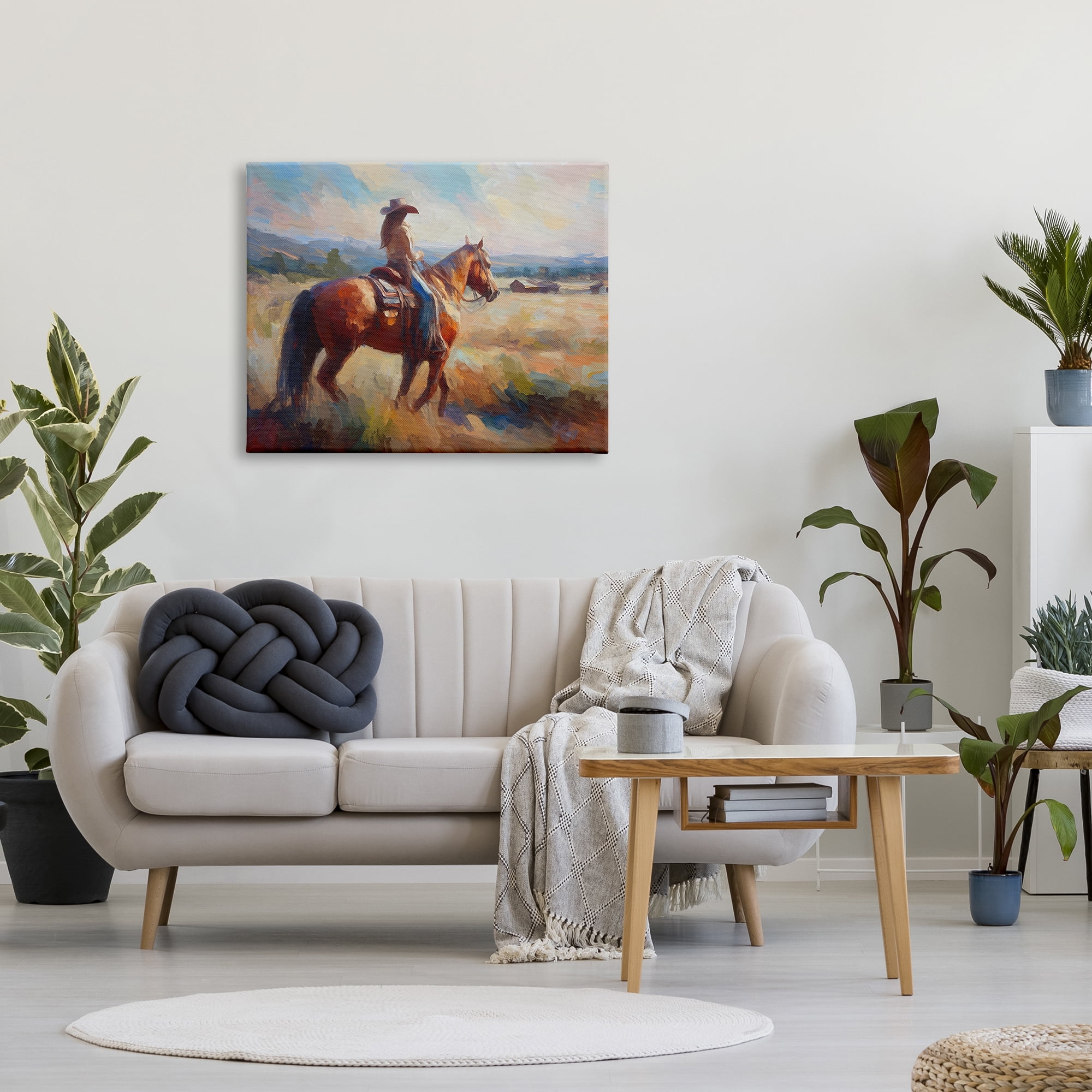 Stupell Industries Cowgirl in Western Scene Animals & Insects Painting Gallery Wrapped Canvas Art Print Wall Art, 40 x 30
