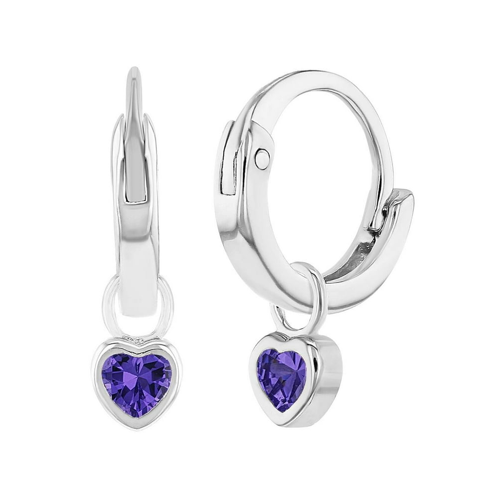 In Season Jewelry 925 Sterling Silver CZ Heart Charm Baby Hoop Earrings Toddlers Girls 0.31