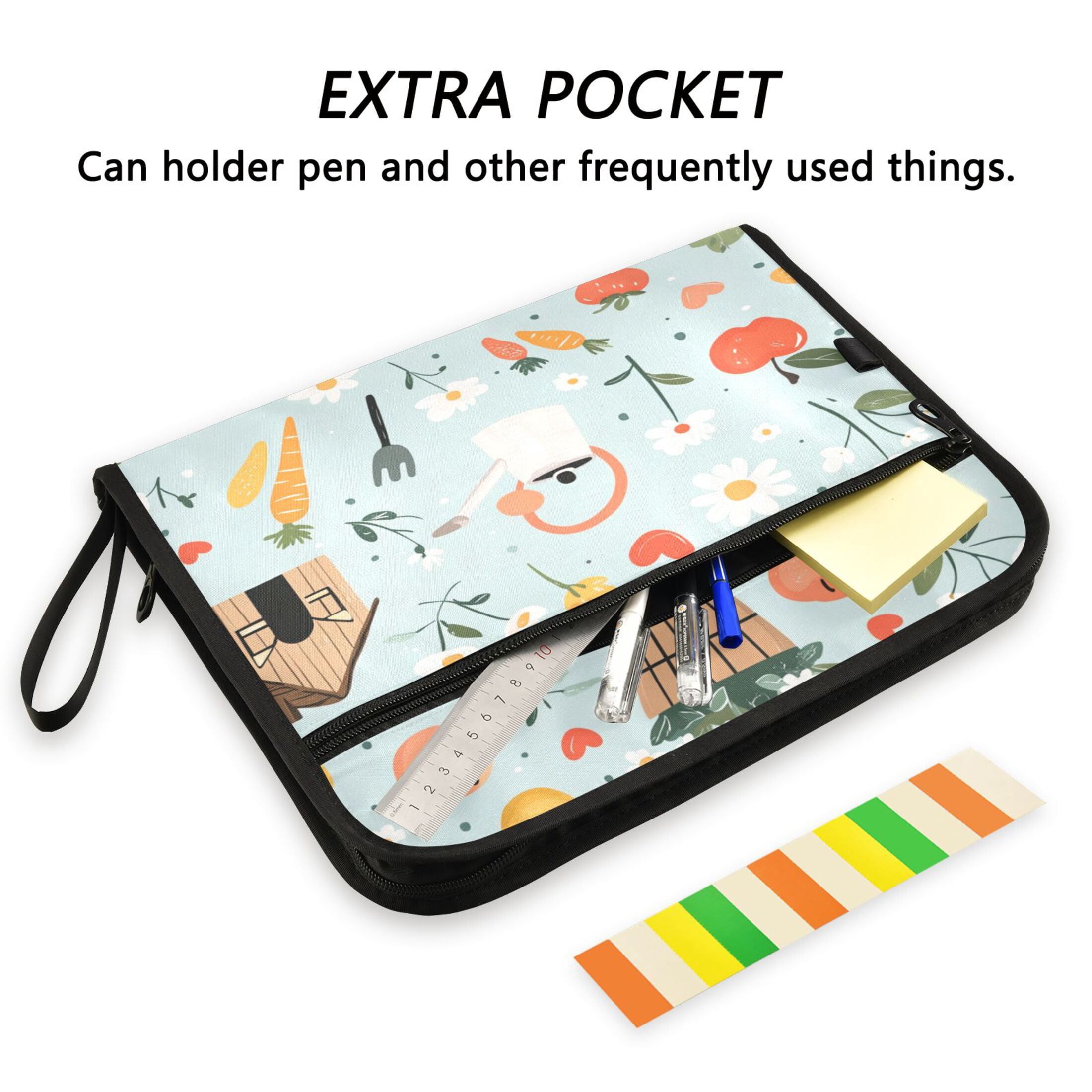 WOBOGO Log Cabin Apple Carrot Pattern Expanding File Folder Letter Size Accordion Filing Organizer 13 Pocket Separate Organ Pocket