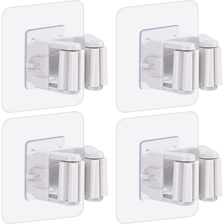4- Pack Mop and Broom Holder Wall Mount, Broom Gripper Holds Self Adhesive No Drilling, Broom and Dustpan Hanger for For Home Garden Garage And Storage, 4 Packs