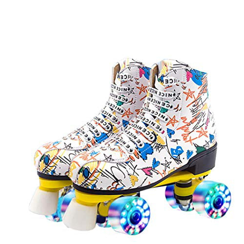 Youth Graffiti Roller Skate Four-Wheels Roller Skates Classic Roller Skates for Girls and Ladies Indoor Outdoor 