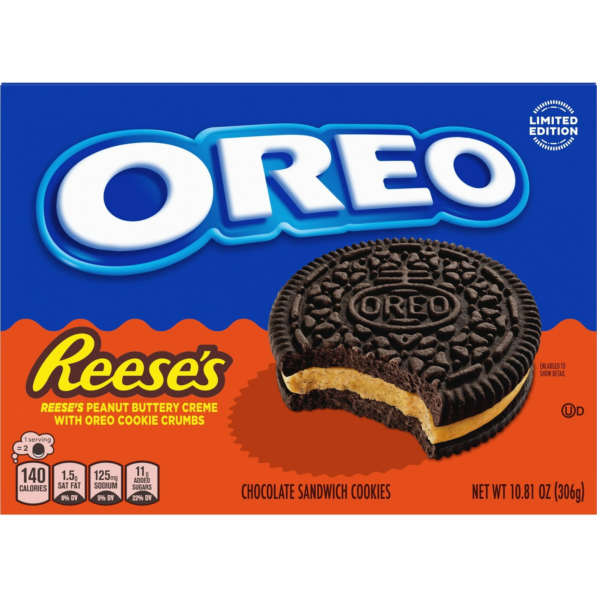 OREO REESE'S Peanut Buttery Creme & OREO Double Stuf Cookies Variety Pack, 1.02 oz, 40 Pack With White Bowl By OMA