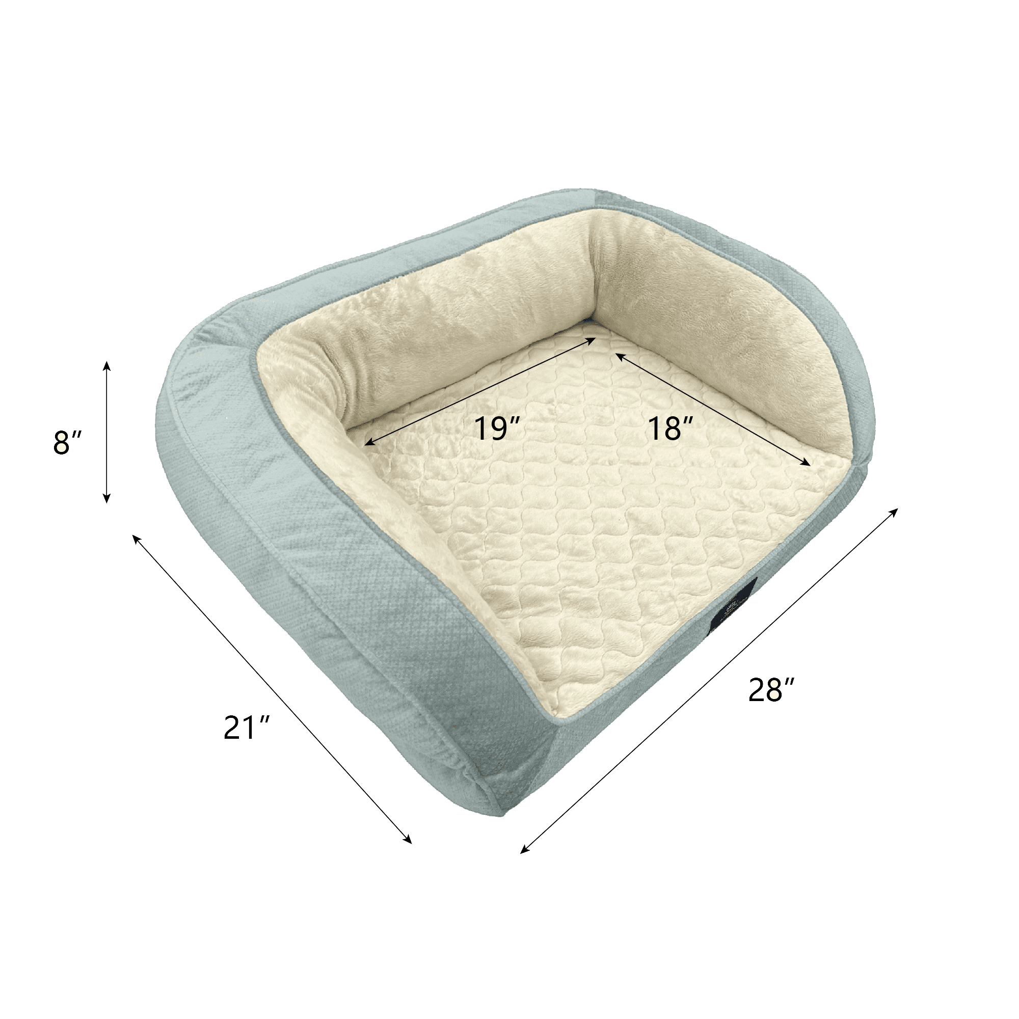 Serta Quilted Orthopedic Bolster Couch Cat & Dog Bed, Blue, Small