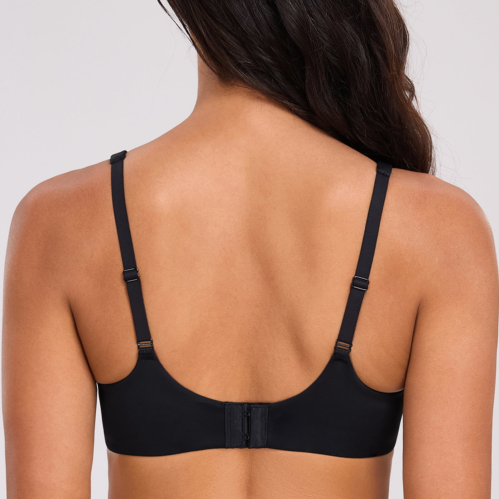 MELENECA Women's V-Neck Minimizer Underwire Plus Size Unlined Plunge T-shirt Bras Black 34DD