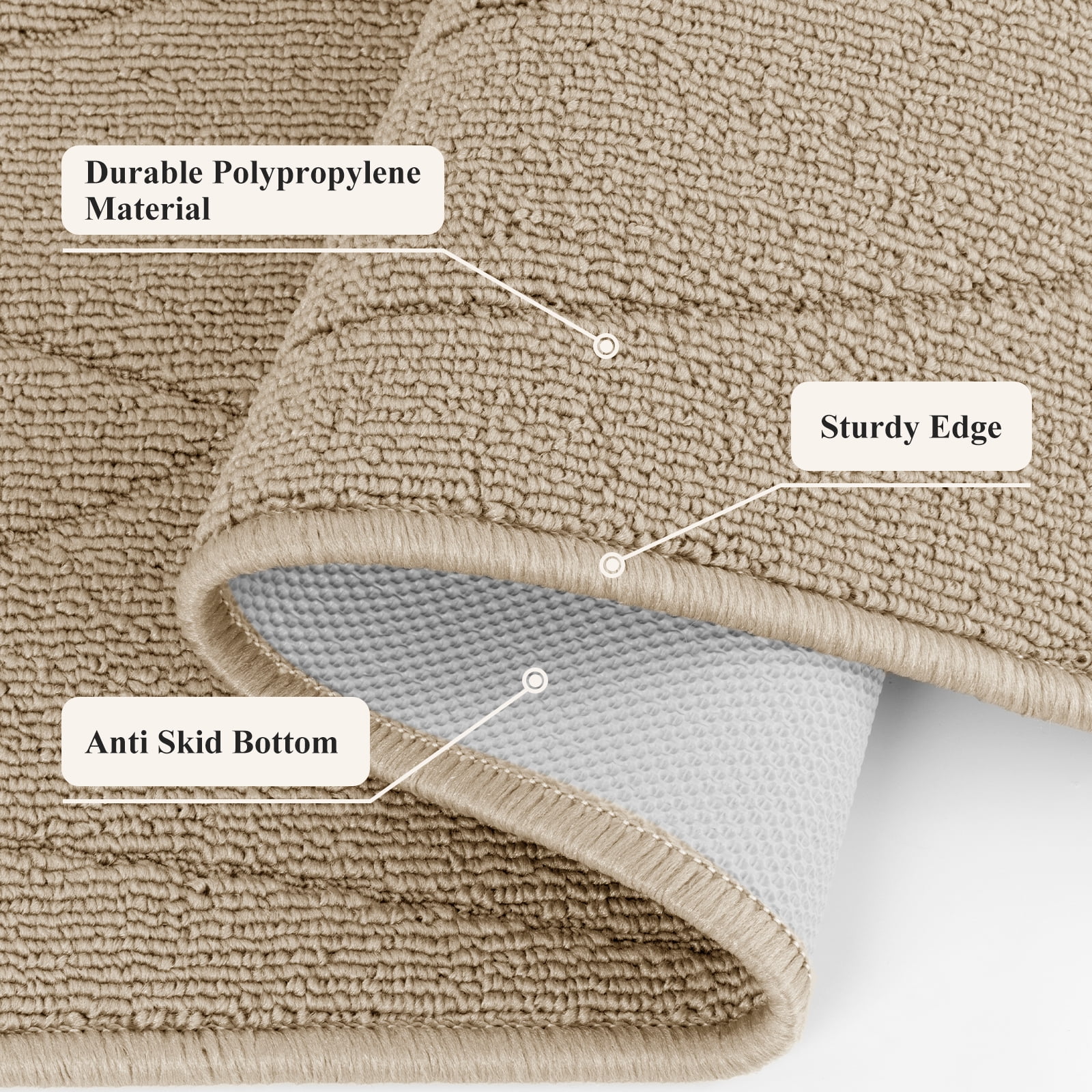 MeyJey Geometric Lines Kitchen Rugs Sets of 3, Non Slip Washable Kitchen Mats for Floor, Beige
