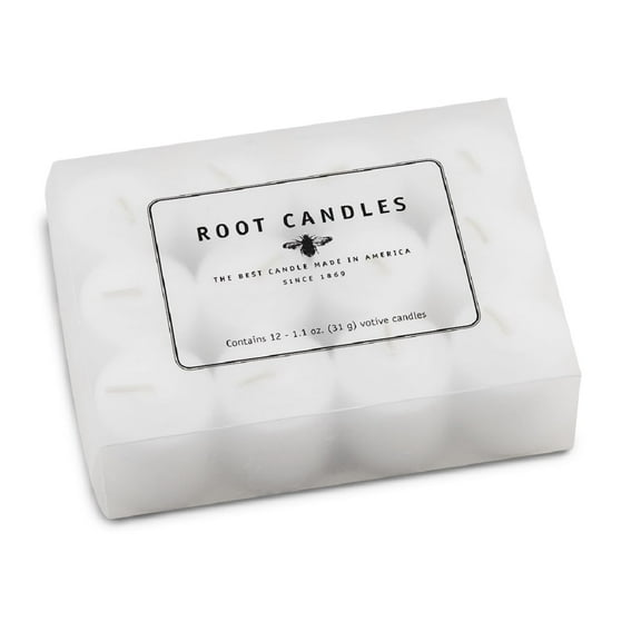 ROOT Candles Unscented 10 Hr. Pressed Votive Candles, White, Box of 12 ea.