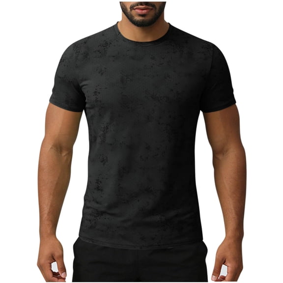 APEXFWDT Men's Printed Quick Dry Athletic T-Shirt Short Sleeve Stretch Crew Neck Sport Top for Active Fitness,XXXL,Black