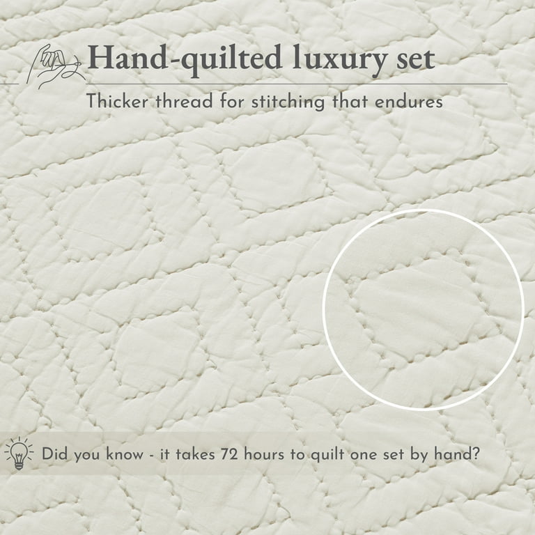 Soft 100% Cotton Hand-Quilted King Size Quilt Bedding Set, Pure Cotton  Fabric & Fill, 3 Pc Set King Size With Shams, Pre-Softened, Diamond Pattern 