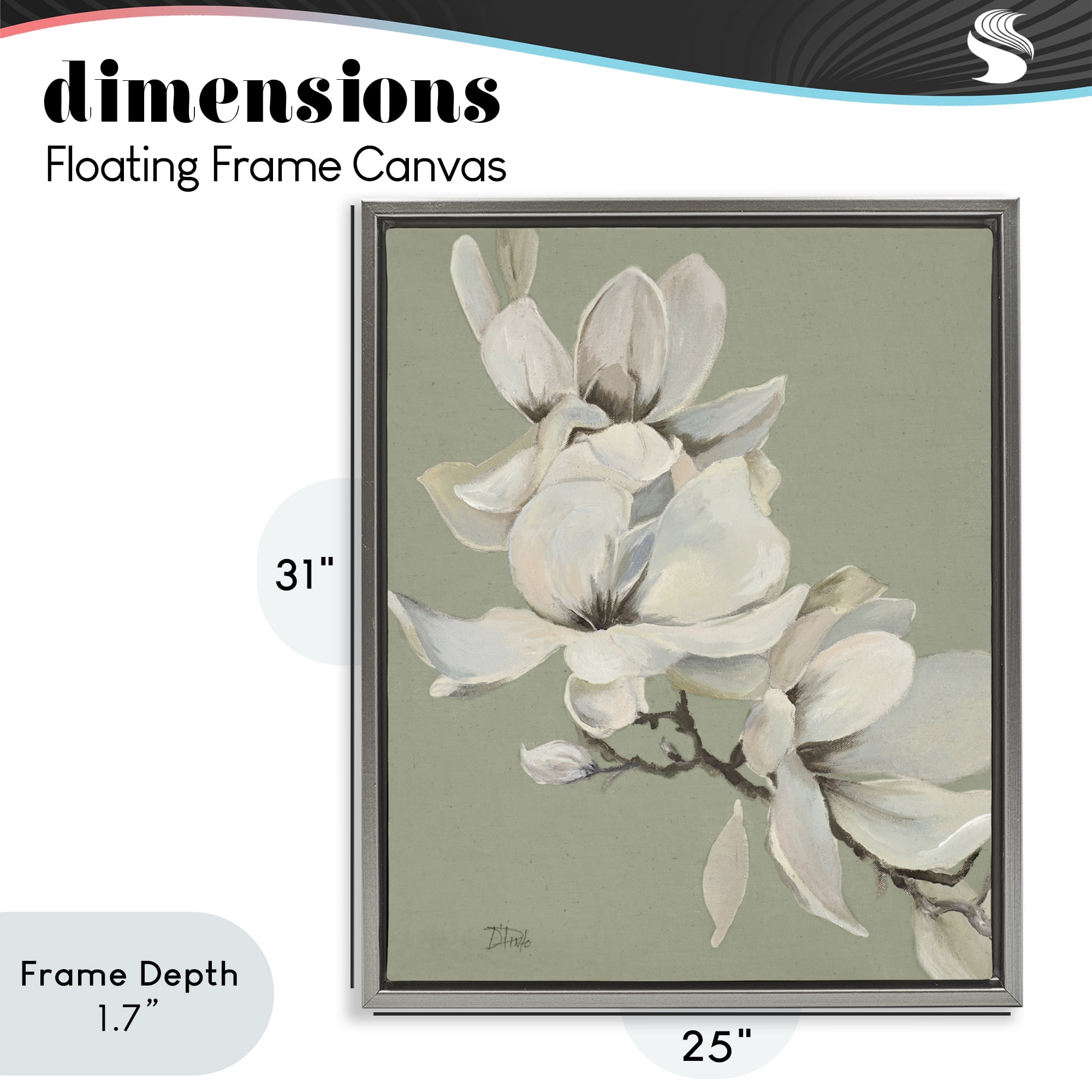 Stupell Industries Magnolias on Sage Florals Gray Framed Floater Canvas Wall Art, design by Patricia Pinto