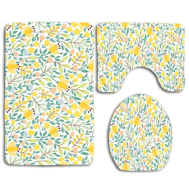 ABPHQTO Flores de primavera amarillo Juego de alfombras de baño de 3 piezas Alfombra de baño Alfombra de contorno y tapa de inodoro ABPHQTO Cont-CHAPPLE-37399