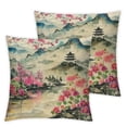 thumbnail image 2 of Acheng Vintage Japanese Plum Blossom Throw Pillow Covers,Retro Traditional Watercolor Spring Cherry Blossoms Lakes Hills Women Pliiow Covers for Living Room Bedroom Sofa Party Decor,2 Pcs White, 2 of 6