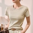 thumbnail image 7 of Women Crewneck Slim Fitted Short Sleeve T Shirts Cute Stripe Stretchy Bodycon Basic Tee Tops, 7 of 7
