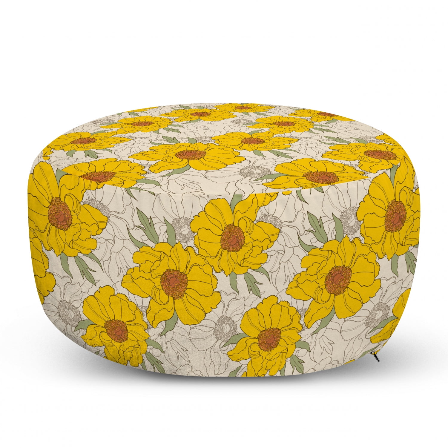 Ambesonne Ladybug Rectangle Pouf Pale Green Red 25 Under Desk Foot Stool for Living Room Office Ottoman with Cover Botanical Beauty Flower Foliage in Vibrant Tones Essence Fragrance of Nature