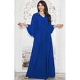thumbnail image 2 of KOH KOH Long Cape Batwing Sleeve Modest Full Floor Length Flowy Fall Winter Elegant Evening Formal Funeral Church Wedding Guest Tall Maxi Dress Gown For Women Cobalt Royal Blue Small US 4-6 NT117, 2 of 6