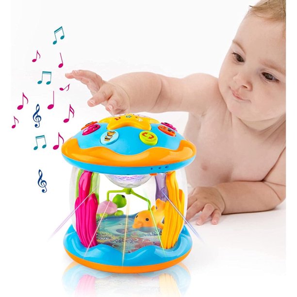 Proyector musical CNKOO 4 en 1 giratorio con luz para aprender a sentarse boca abajo, juguetes para bebés de 0 a 3, 3 a 6, 9, 12 a 18 meses, niños pequeños de 1, 2 y 3 años, regalos de Pascua para