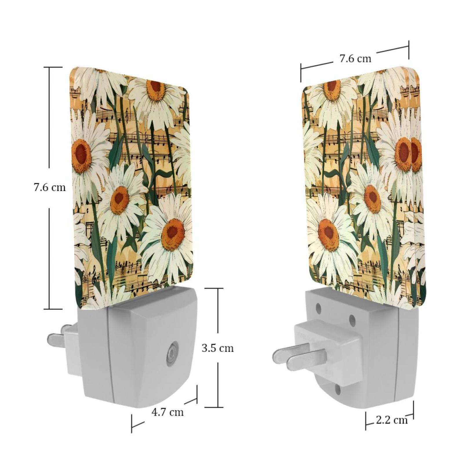 PhooArto Vintage Daisy and Music Notes Pattern Plug in LED Night Light Auto Sensor Dusk to Dawn Decorative Night for Bedroom, Bathroom, Kitchen, Hallway, Stairs, Baby's Room, Energy Saving