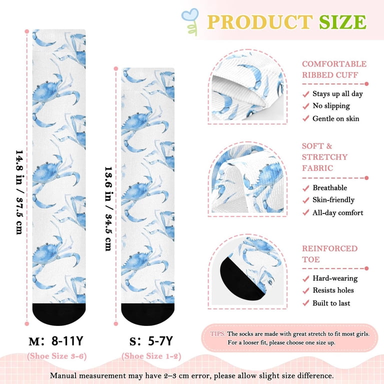 Girls Knee High Socks with Watercolor Crabs Pattern Kids Long Boot ...