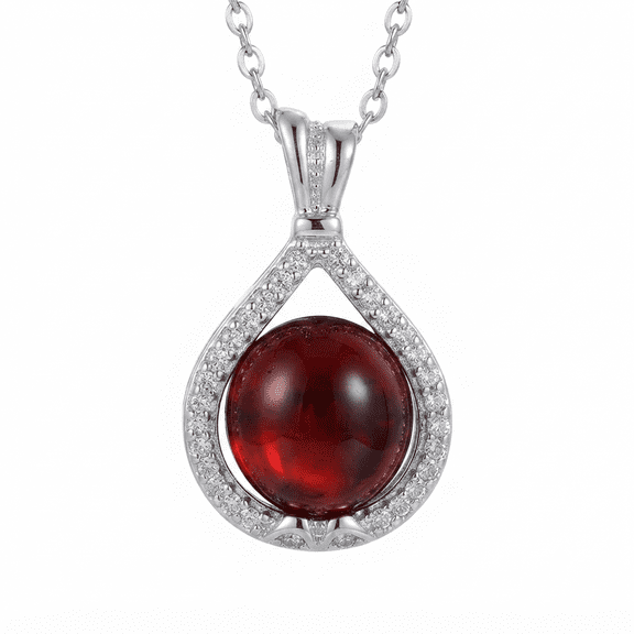 Novellea-Red Gems Teardrop Pendant Necklace for Women, Halo Pendant with Crystal Accents, Elegant Fashion Jewelry Gift