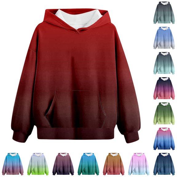 Gyujnb Long Sleeve Gradient Brushed Lined Warm Hoodie Featuring Front Pocket Loose Casual Daily Top (Unisex),7-8 Years
