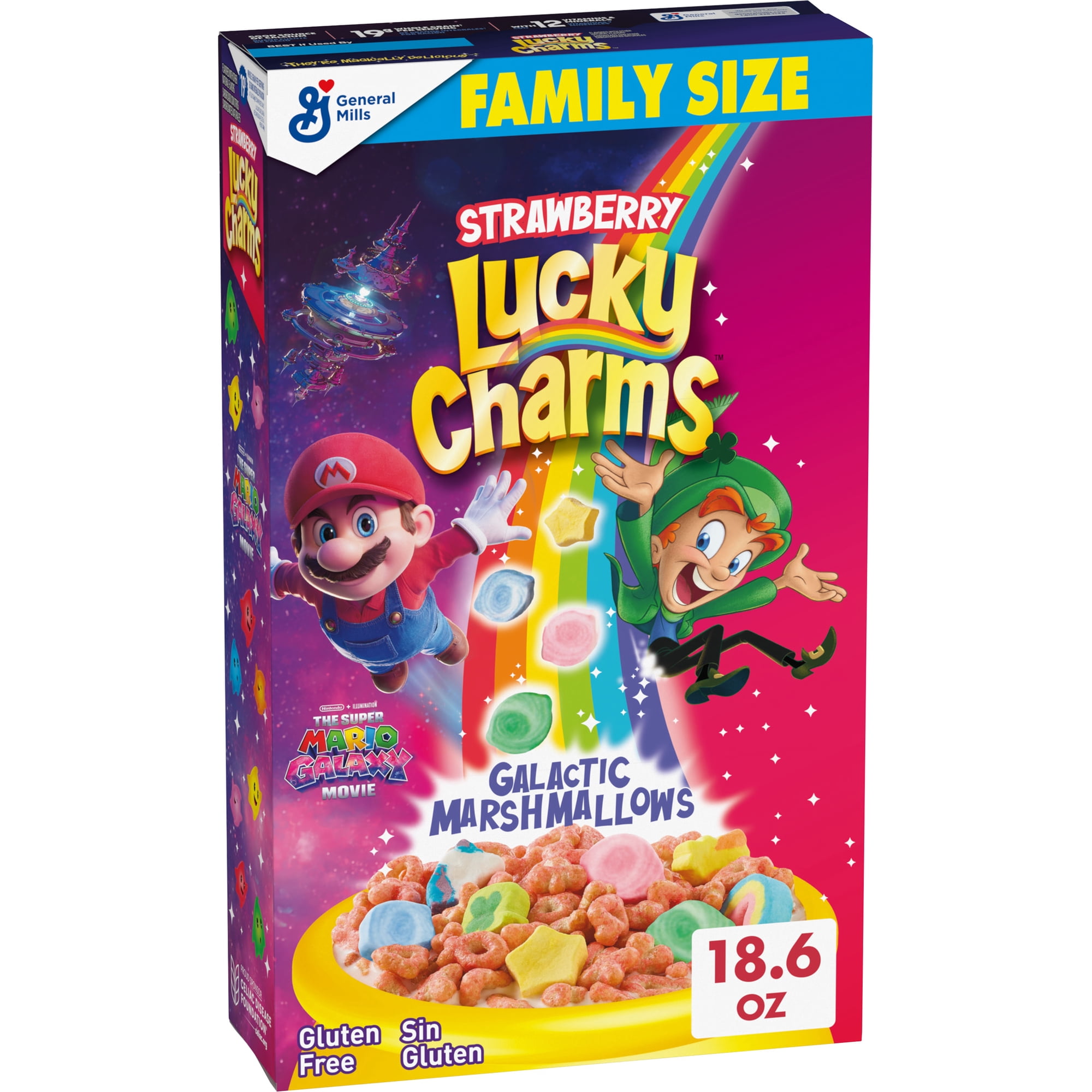 Lucky Charms Cereal, The Super Mario Galaxy Movie, Strawberry, Family Size, 18.6 oz
