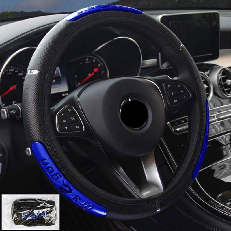 WAWJ 15 inch/38CM Breathable Anti-slip Wheel Protector for Auto/Truck/SUV Black Leather Car Steering Wheel Cover 