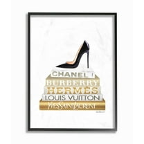 Stupell Industries Black Heels Gold White Bookstack Glam Fashion Design Framed Wall Art by Amanda Greenwood