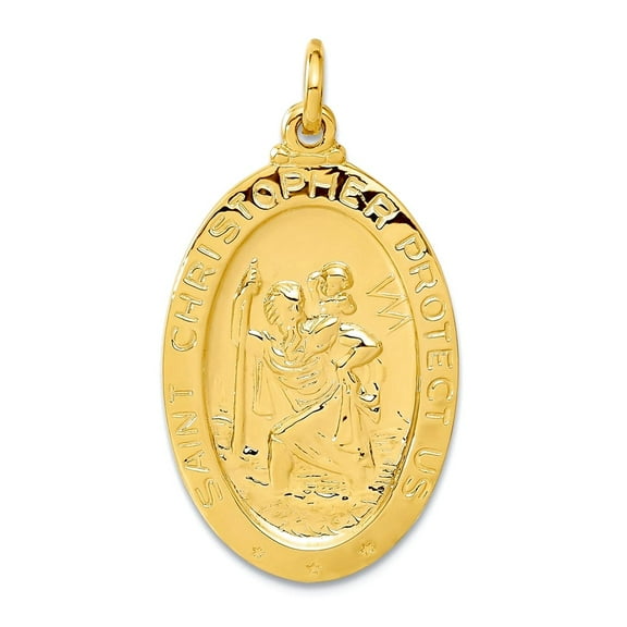 24k Gold Plated 925 Sterling Silver Solid Polished Saint Christopher Tennis Pendant Necklace 30.75x16.15mm Wide Pendant