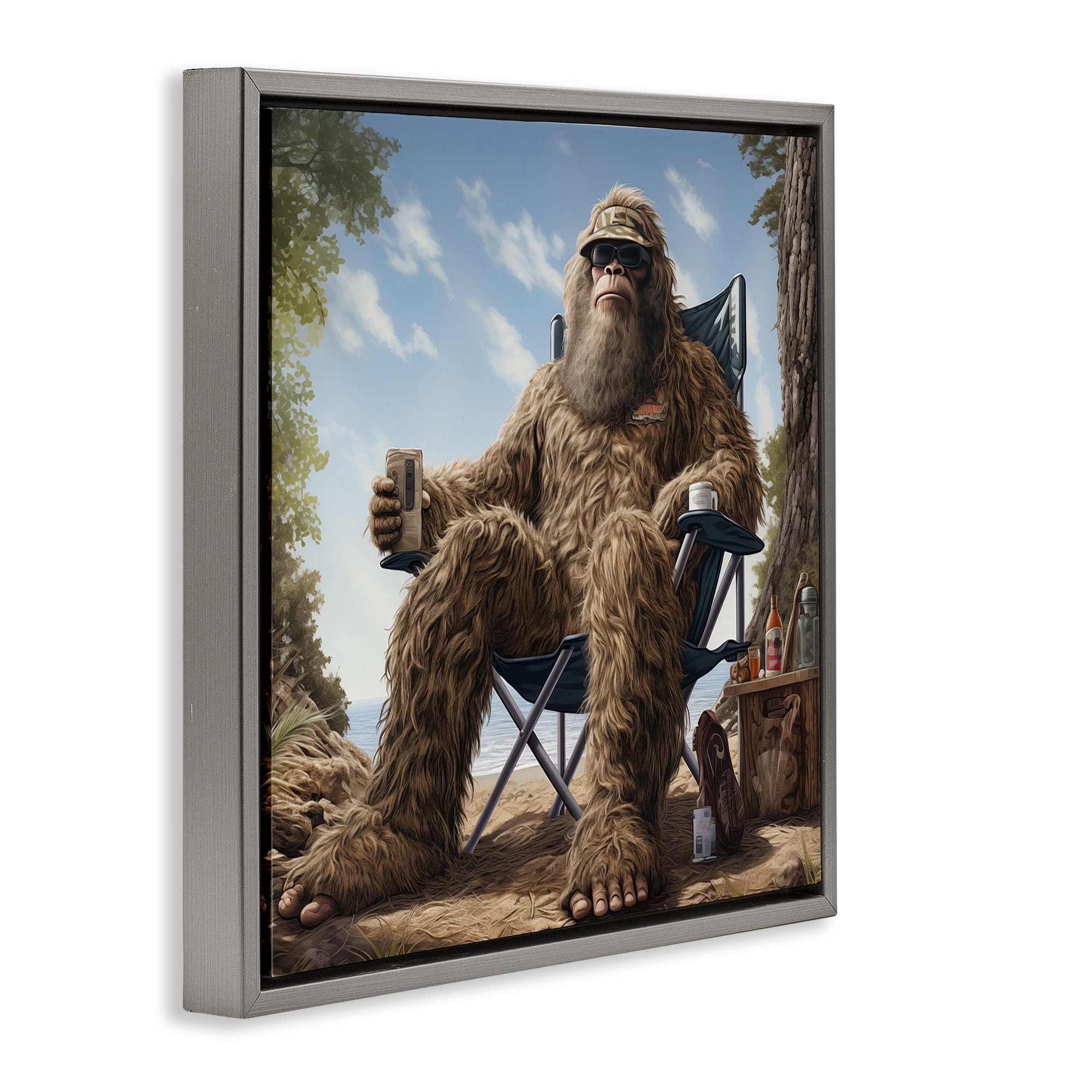 Stupell Industries Mythical Monster on Beach Fairy Tales & Fantasy Painting Gray Floater Framed Canvas Art Print Wall Art, 25 x 25