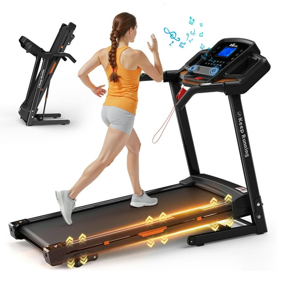 LuckyNote Foldable Treadmill with Incline for Home, 3.5HP Electric Running Machine, 330lbs Capacity, LED Display, Pulse Monitor, APP Compatible