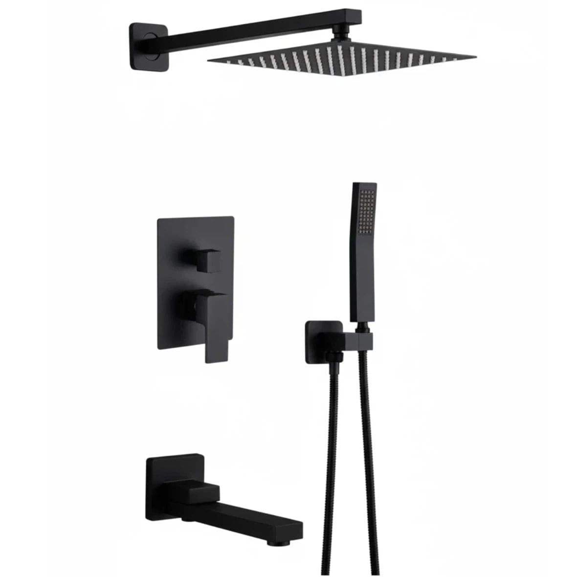 ROOMISLAND Shower System with Tub Spout Wall Mounted Rain Shower Head and Handle Combo Shower Faucet Set with Valve, Matte Black