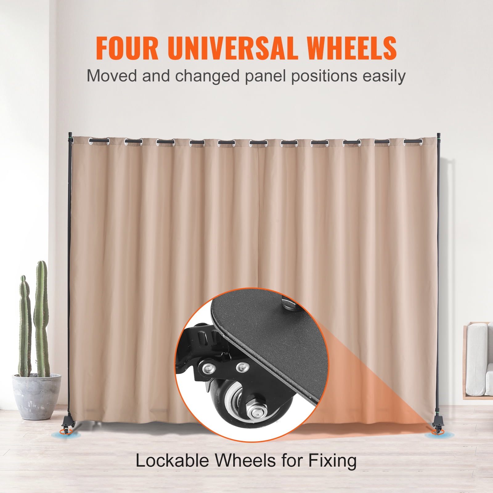VEVOR Room Divider, Portable Panel Room Divider with Wheels Curtain Divider Stand, Freestanding Room Divider Privacy Screen for Office, Bedroom, Dining Room, Study, Brown