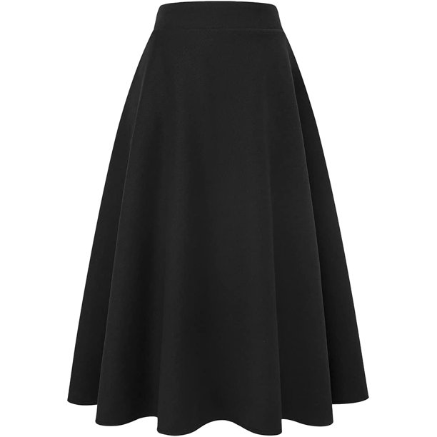 Falda Larga de Cintura Alta elástica para Mujer, Acampanada, a Cuadros, para Invierno, cálida Long Pure Black M Long Pure Black M Xishao ropa