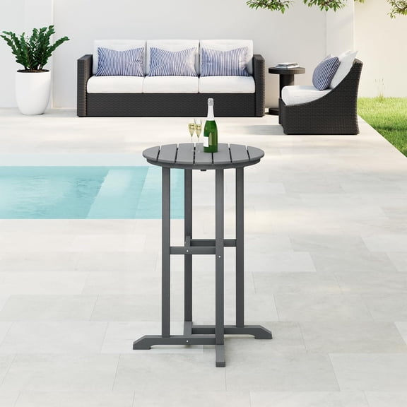 Outdoor Bar Table, 37" Counter Height Round Patio Cocktail Bar Table, Patio Bar Table Bistro Dining Table Pub Table for Front Porch Deck, Backyard, Garden, Gray
