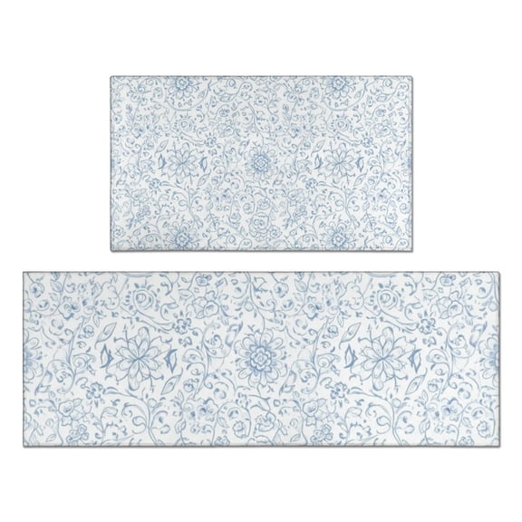 Pioneer Flower Floral Print Pattern Kitchen Rugs Sets Of 2, Anti Fatigue Non Slip Washable Floor Mats for Kitchen Sink Laundry, 17X30 Inch 17X47 Inch