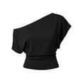 thumbnail image 5 of Favoffer Women Casual Tops Short Sleeve Off Shoulder Fitted Solid Slim Blouses Street Dating Daily Vacation, 5 of 6