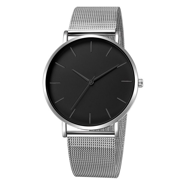 Reloj de hombre de aleación con correa de malla, reloj de cuarzo ultrafino para estudiantes