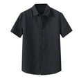 thumbnail image 3 of Shirts for Men Short Sleeve Solid Color Button Down Lapel Tops Summer Casual Loose Breathable Mens Dress Shirts Black XXL, 3 of 5