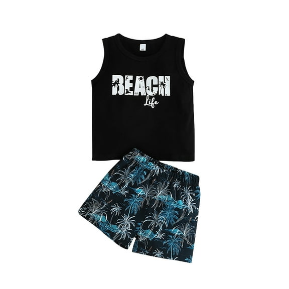 GYRATEDREAM Baby Boy Clothes Summer Outfit Letter Print Sleeveless Tops Elastic Shorts 2pcs Toddler Beach Outfits,Size 3-4 Years