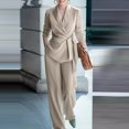 thumbnail image 2 of HAYIMI Womens Long Sleeve Summer Outfits Sets Lapel Jacket Wide Leg Pants Business Work Two Piece Solid Color Versatile Clothes Sets, 2 of 8
