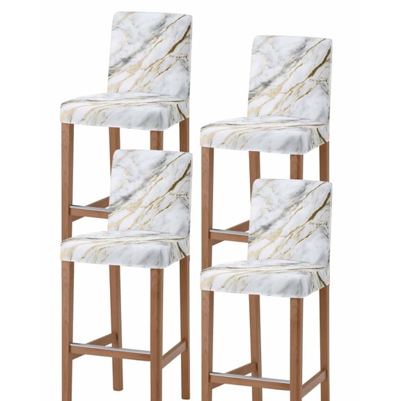 Marble White Gold Bar Stool Covers Set of 4, Modern Abstract Geometric Stretch Washable Bar Chair Covers with Backs, Removable Pub Counter Height Chair Cover for Kitchen Dining Room Cafe